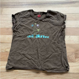 Girls Short Sleeved Brown Cotton Top Gr8 2BFree Design Spring Floral